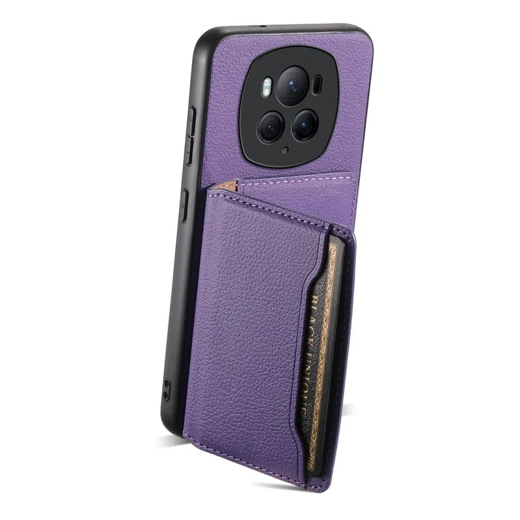 For Honor Magic6 Pro 5G Case Kickstand Drop-proof Leather Coated PC+TPU Back Phone Cover