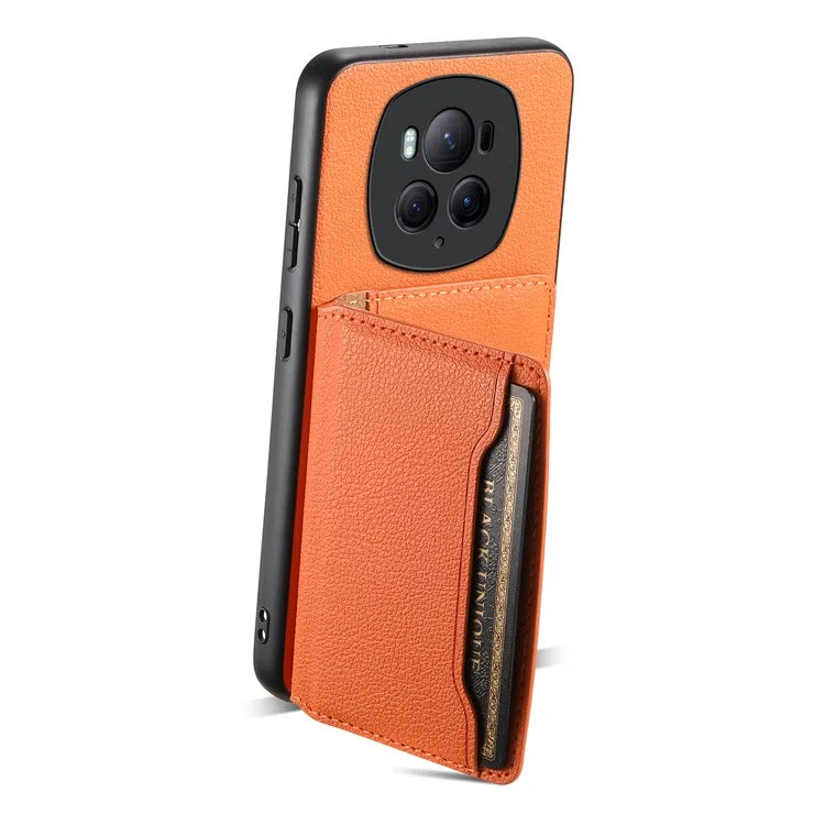 For Honor Magic6 Pro 5G Case Kickstand Drop-proof Leather Coated PC+TPU Back Phone Cover
