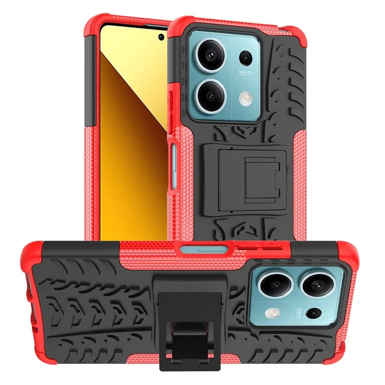 For Xiaomi Redmi Note 13 5G Tyre Pattern Case Kickstand PC+TPU Non-slip Phone Cover