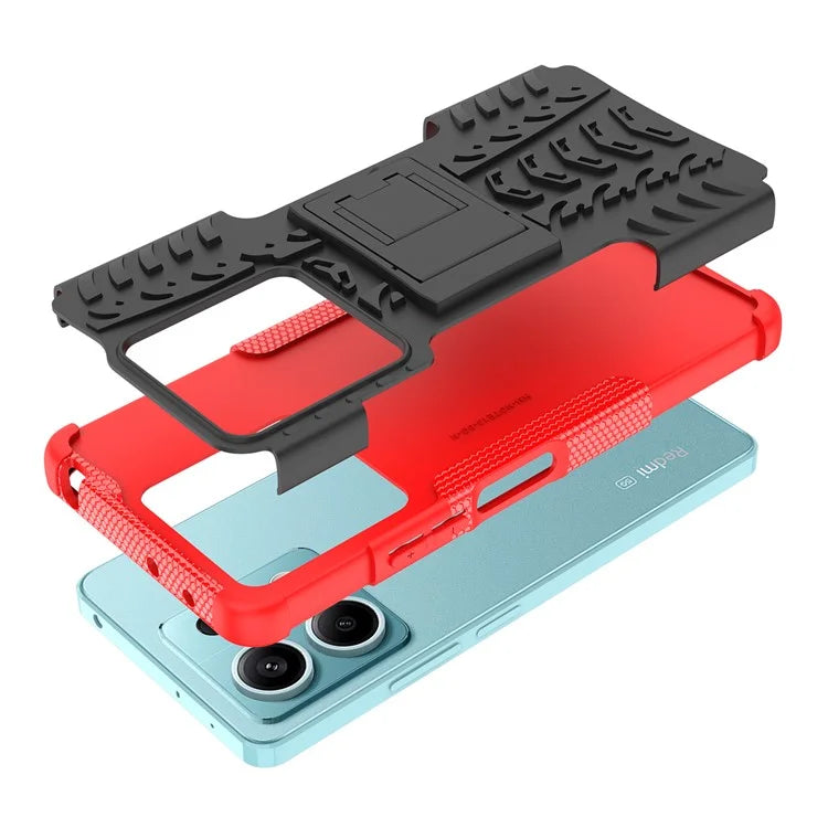 For Xiaomi Redmi Note 13 5G Tyre Pattern Case Kickstand PC+TPU Non-slip Phone Cover