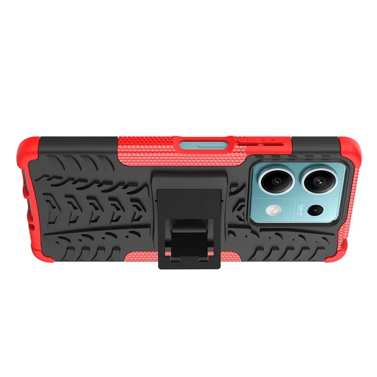 For Xiaomi Redmi Note 13 5G Tyre Pattern Case Kickstand PC+TPU Non-slip Phone Cover