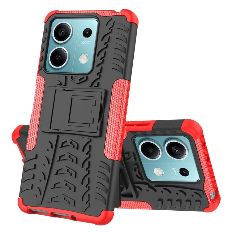For Xiaomi Redmi Note 13 5G Tyre Pattern Case Kickstand PC+TPU Non-slip Phone Cover