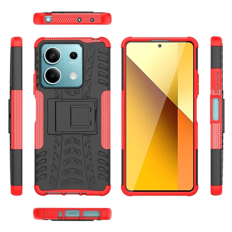 For Xiaomi Redmi Note 13 5G Tyre Pattern Case Kickstand PC+TPU Non-slip Phone Cover