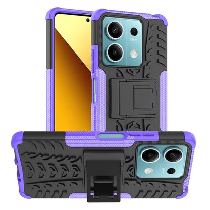 For Xiaomi Redmi Note 13 5G Tyre Pattern Case Kickstand PC+TPU Non-slip Phone Cover