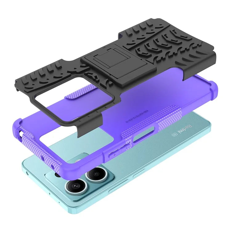 For Xiaomi Redmi Note 13 5G Tyre Pattern Case Kickstand PC+TPU Non-slip Phone Cover