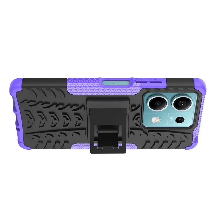 For Xiaomi Redmi Note 13 5G Tyre Pattern Case Kickstand PC+TPU Non-slip Phone Cover