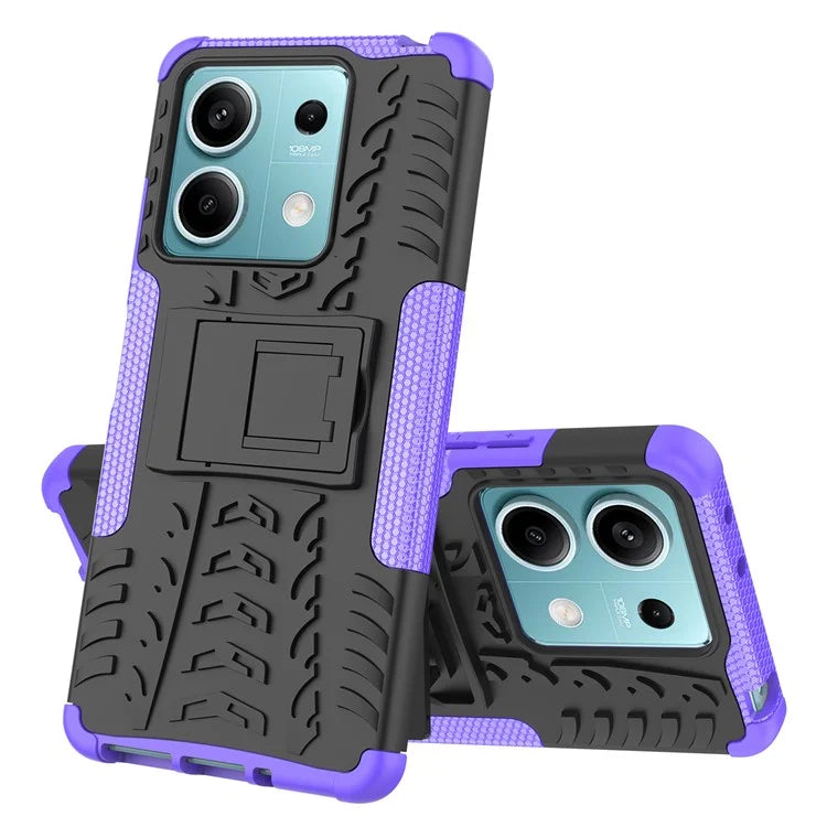For Xiaomi Redmi Note 13 5G Tyre Pattern Case Kickstand PC+TPU Non-slip Phone Cover