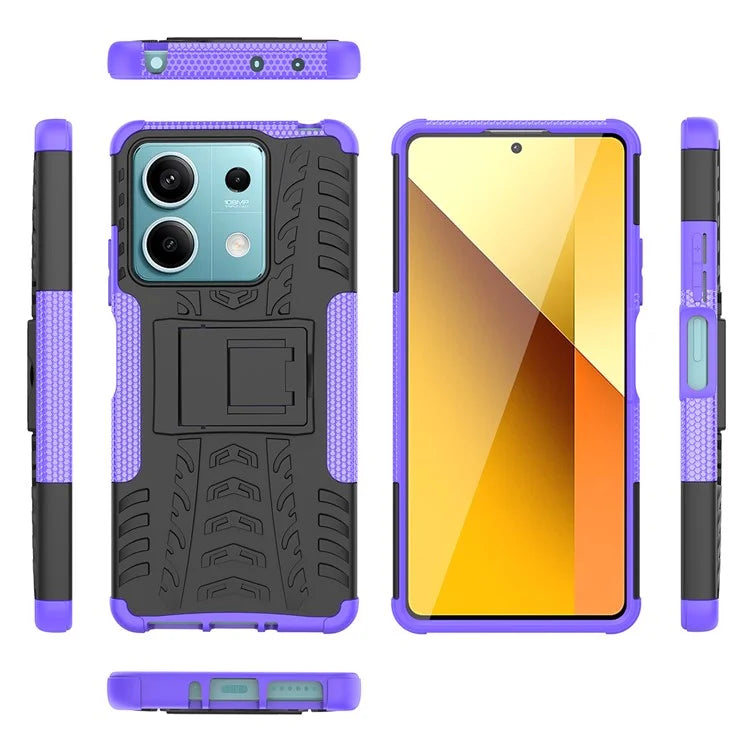 For Xiaomi Redmi Note 13 5G Tyre Pattern Case Kickstand PC+TPU Non-slip Phone Cover