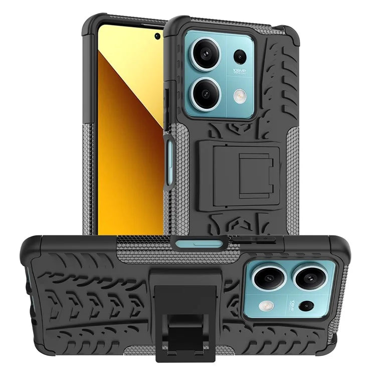For Xiaomi Redmi Note 13 5G Tyre Pattern Case Kickstand PC+TPU Non-slip Phone Cover