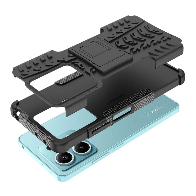 For Xiaomi Redmi Note 13 5G Tyre Pattern Case Kickstand PC+TPU Non-slip Phone Cover