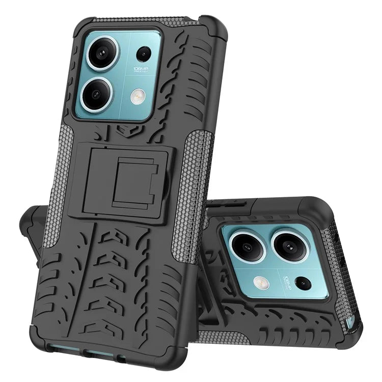 For Xiaomi Redmi Note 13 5G Tyre Pattern Case Kickstand PC+TPU Non-slip Phone Cover