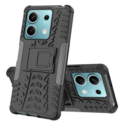 For Xiaomi Redmi Note 13 5G Tyre Pattern Case Kickstand PC+TPU Non-slip Phone Cover