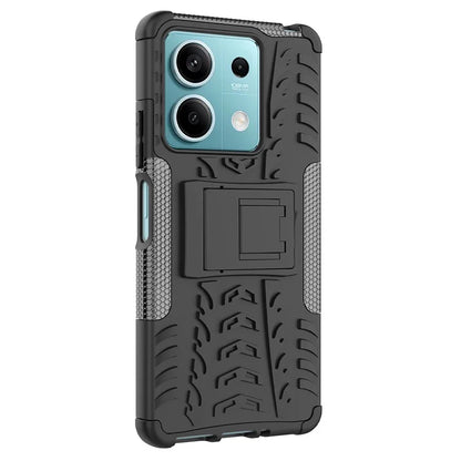 For Xiaomi Redmi Note 13 5G Tyre Pattern Case Kickstand PC+TPU Non-slip Phone Cover