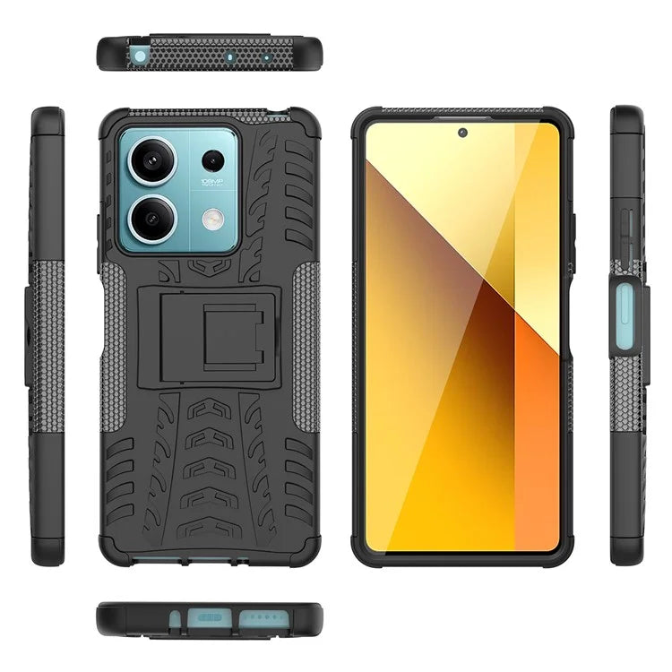 For Xiaomi Redmi Note 13 5G Tyre Pattern Case Kickstand PC+TPU Non-slip Phone Cover