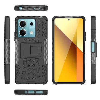 For Xiaomi Redmi Note 13 5G Tyre Pattern Case Kickstand PC+TPU Non-slip Phone Cover