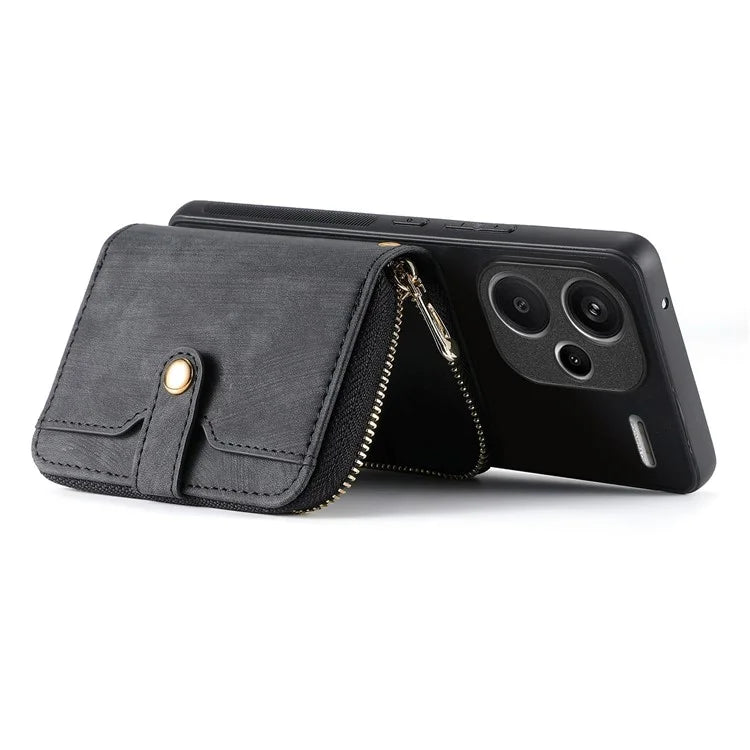D3 For Xiaomi Redmi Note 13 Pro+ 5G Case PU+TPU+PC Zipper Wallet Cover with Strap