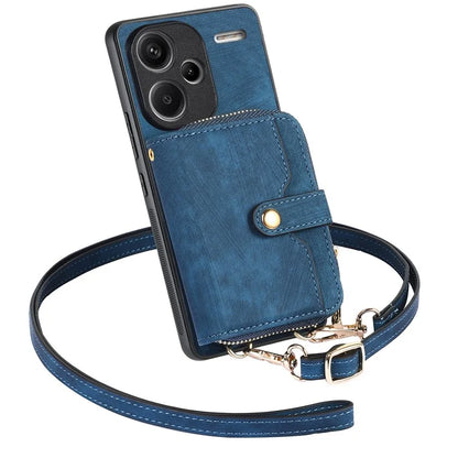 D3 For Xiaomi Redmi Note 13 Pro+ 5G Case PU+TPU+PC Zipper Wallet Cover with Strap