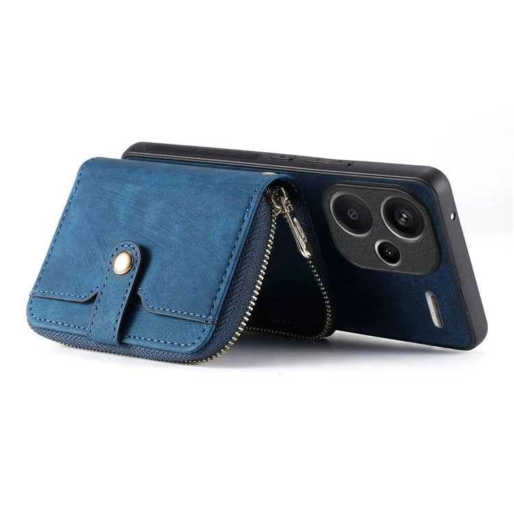 D3 For Xiaomi Redmi Note 13 Pro+ 5G Case PU+TPU+PC Zipper Wallet Cover with Strap