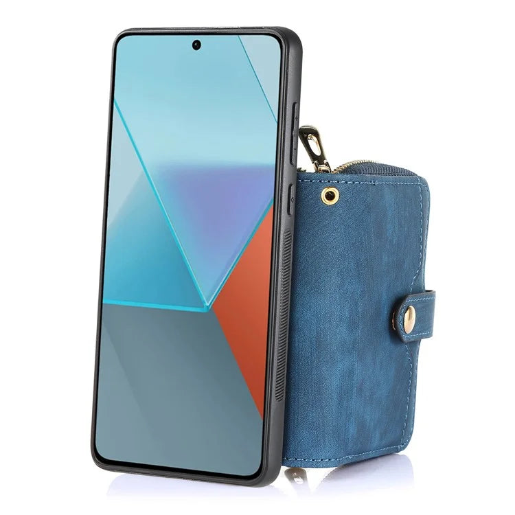 D3 For Xiaomi Redmi Note 13 Pro+ 5G Case PU+TPU+PC Zipper Wallet Cover with Strap