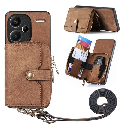 D3 For Xiaomi Redmi Note 13 Pro+ 5G Case PU+TPU+PC Zipper Wallet Cover with Strap