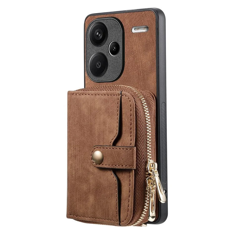 D3 For Xiaomi Redmi Note 13 Pro+ 5G Case PU+TPU+PC Zipper Wallet Cover with Strap