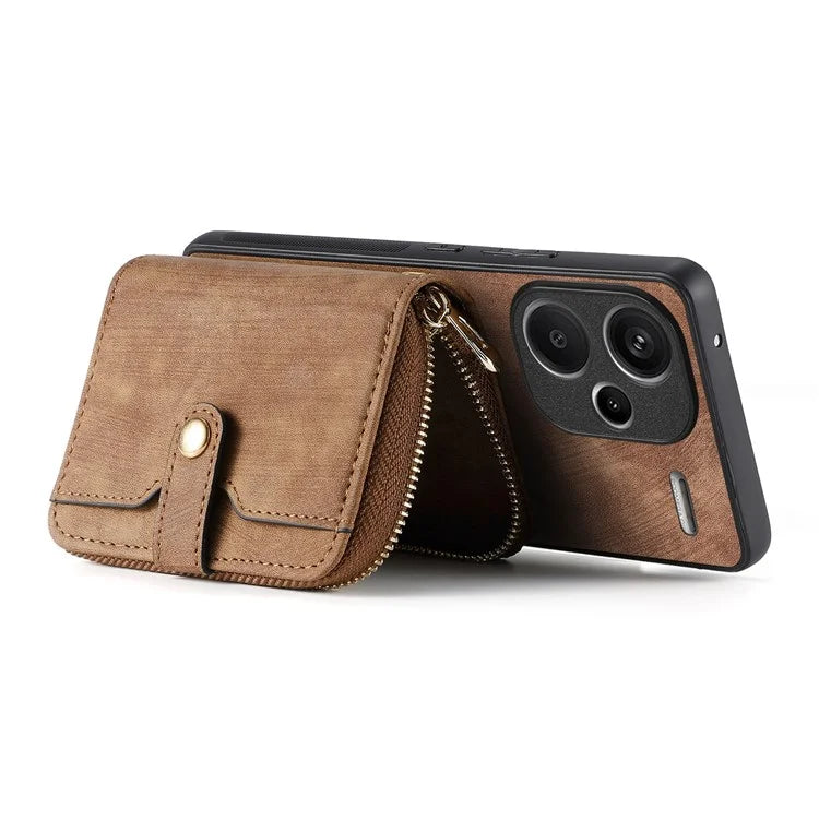 D3 For Xiaomi Redmi Note 13 Pro+ 5G Case PU+TPU+PC Zipper Wallet Cover with Strap