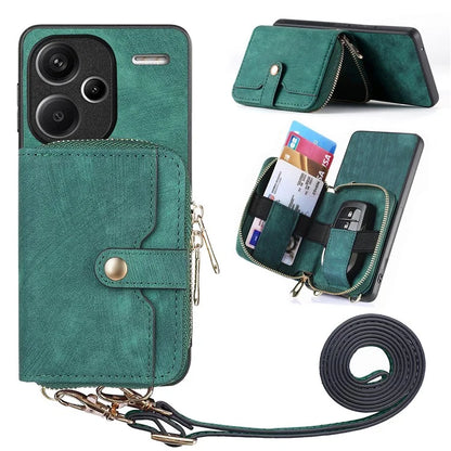 D3 For Xiaomi Redmi Note 13 Pro+ 5G Case PU+TPU+PC Zipper Wallet Cover with Strap