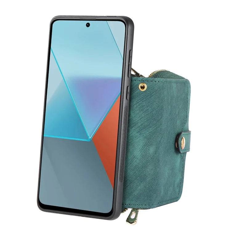 D3 For Xiaomi Redmi Note 13 Pro+ 5G Case PU+TPU+PC Zipper Wallet Cover with Strap