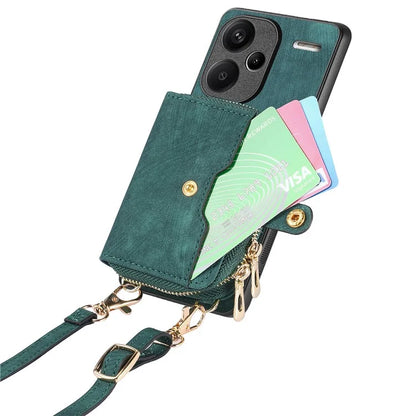 D3 For Xiaomi Redmi Note 13 Pro+ 5G Case PU+TPU+PC Zipper Wallet Cover with Strap