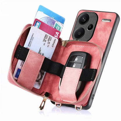 D3 For Xiaomi Redmi Note 13 Pro+ 5G Case PU+TPU+PC Zipper Wallet Cover with Strap