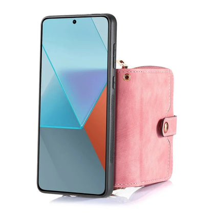 D3 For Xiaomi Redmi Note 13 Pro+ 5G Case PU+TPU+PC Zipper Wallet Cover with Strap