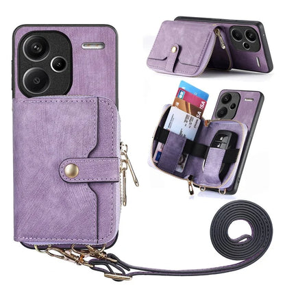 D3 For Xiaomi Redmi Note 13 Pro+ 5G Case PU+TPU+PC Zipper Wallet Cover with Strap