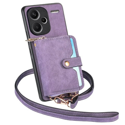 D3 For Xiaomi Redmi Note 13 Pro+ 5G Case PU+TPU+PC Zipper Wallet Cover with Strap