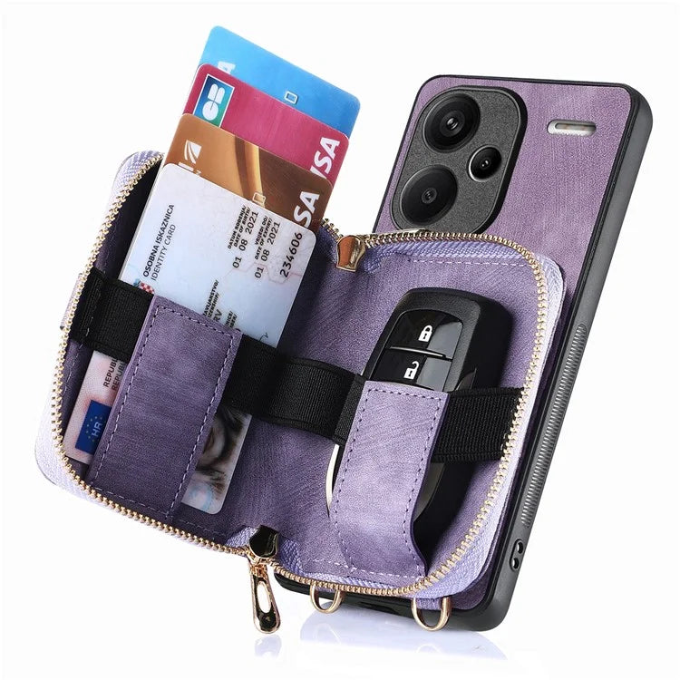 D3 For Xiaomi Redmi Note 13 Pro+ 5G Case PU+TPU+PC Zipper Wallet Cover with Strap