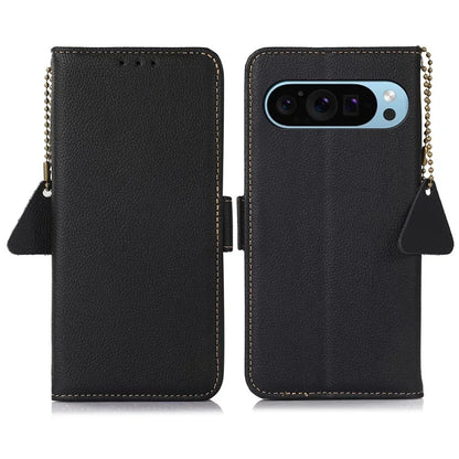 TJ For Google Pixel 9 / Pixel 9 Pro Case RFID Blocking Genuine Cow Leather Flip Phone Cover