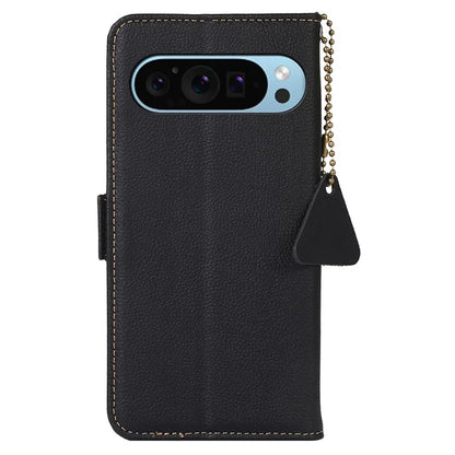 TJ For Google Pixel 9 / Pixel 9 Pro Case RFID Blocking Genuine Cow Leather Flip Phone Cover