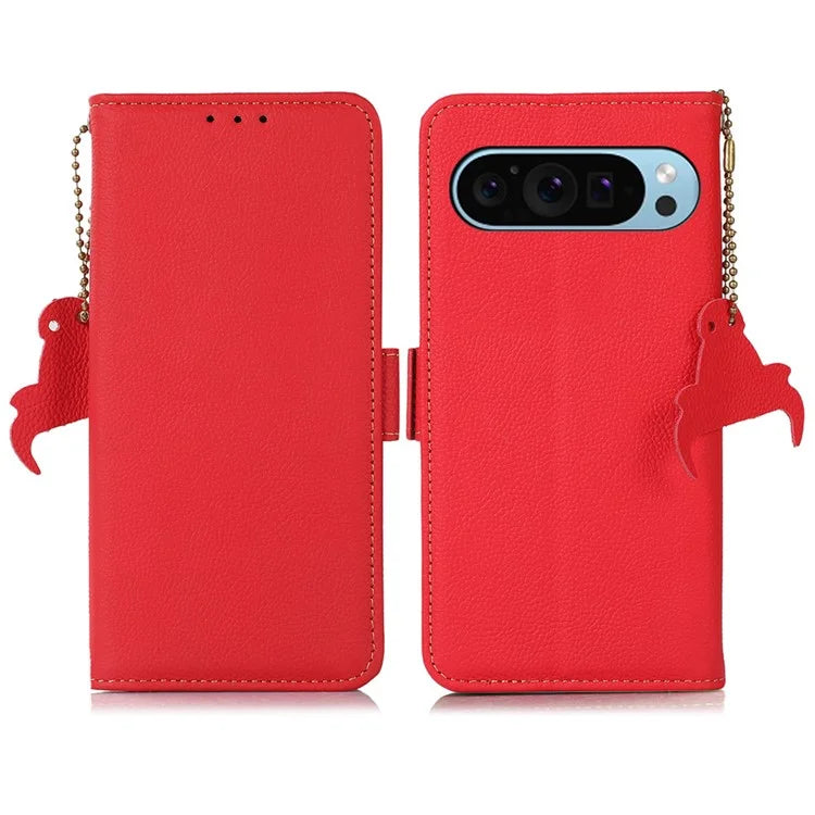 TJ For Google Pixel 9 / Pixel 9 Pro Case RFID Blocking Genuine Cow Leather Flip Phone Cover