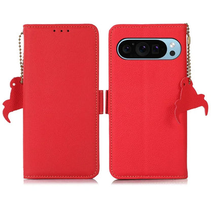 TJ For Google Pixel 9 / Pixel 9 Pro Case RFID Blocking Genuine Cow Leather Flip Phone Cover