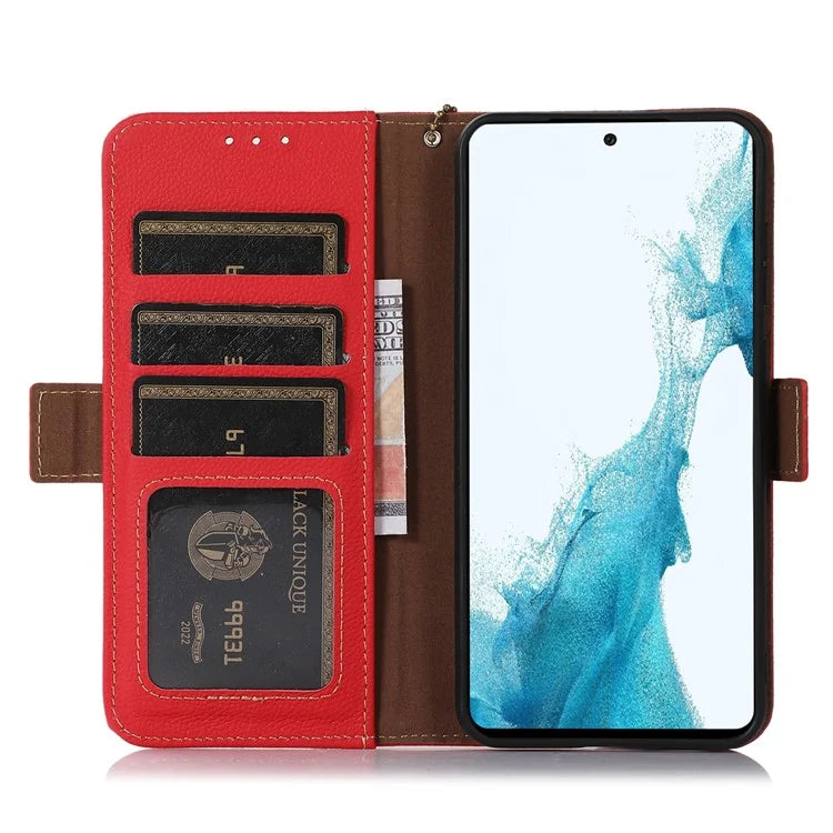 TJ For Google Pixel 9 / Pixel 9 Pro Case RFID Blocking Genuine Cow Leather Flip Phone Cover