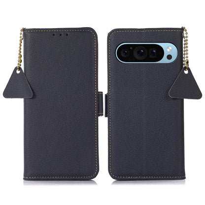 TJ For Google Pixel 9 / Pixel 9 Pro Case RFID Blocking Genuine Cow Leather Flip Phone Cover