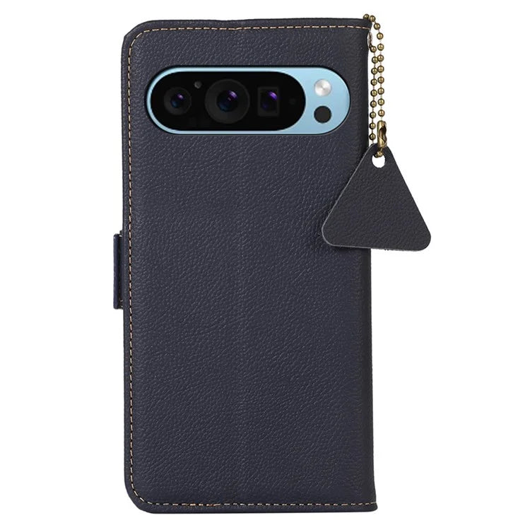 TJ For Google Pixel 9 / Pixel 9 Pro Case RFID Blocking Genuine Cow Leather Flip Phone Cover