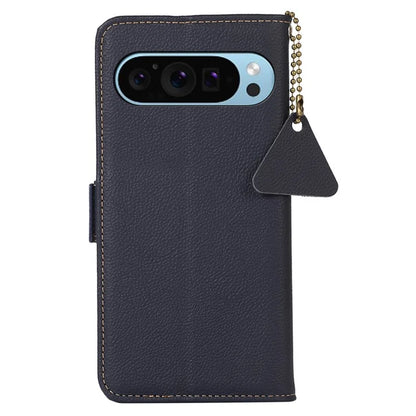 TJ For Google Pixel 9 / Pixel 9 Pro Case RFID Blocking Genuine Cow Leather Flip Phone Cover