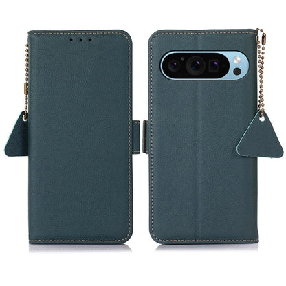 TJ For Google Pixel 9 / Pixel 9 Pro Case RFID Blocking Genuine Cow Leather Flip Phone Cover