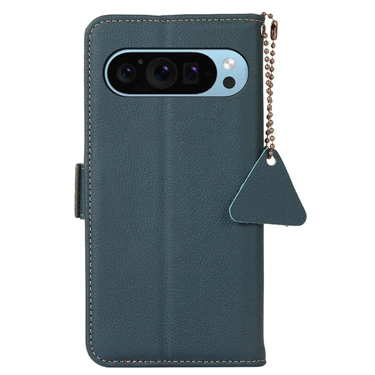 TJ For Google Pixel 9 / Pixel 9 Pro Case RFID Blocking Genuine Cow Leather Flip Phone Cover