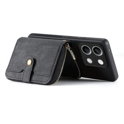 D3 For Xiaomi Redmi Note 13 4G Case Zipper Wallet Leather+TPU+PC Phone Cover with Crossbody Strap
