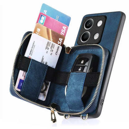 D3 For Xiaomi Redmi Note 13 4G Case Zipper Wallet Leather+TPU+PC Phone Cover with Crossbody Strap