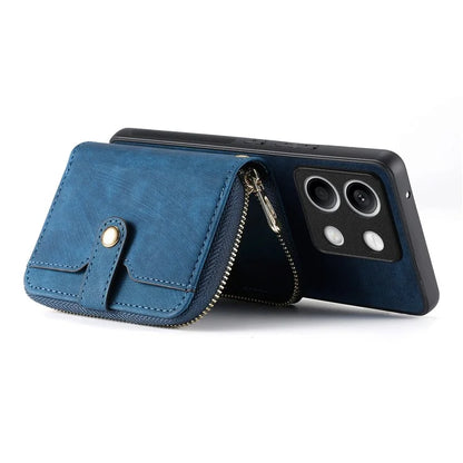 D3 For Xiaomi Redmi Note 13 4G Case Zipper Wallet Leather+TPU+PC Phone Cover with Crossbody Strap