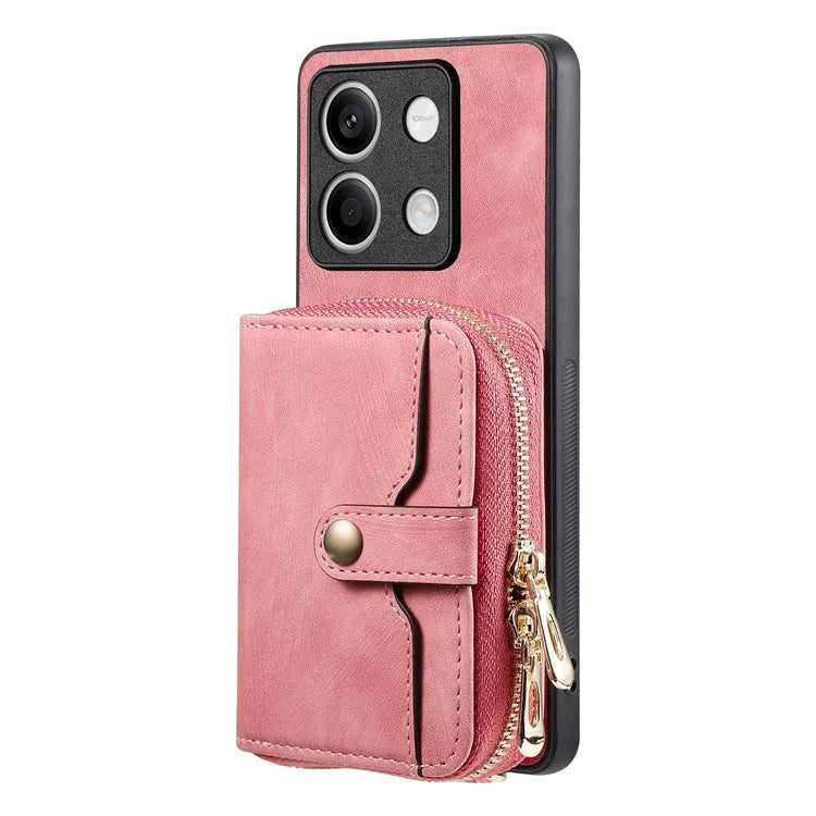 D3 For Xiaomi Redmi Note 13 4G Case Zipper Wallet Leather+TPU+PC Phone Cover with Crossbody Strap