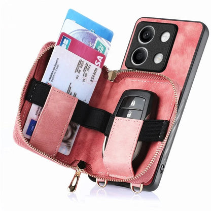 D3 For Xiaomi Redmi Note 13 4G Case Zipper Wallet Leather+TPU+PC Phone Cover with Crossbody Strap