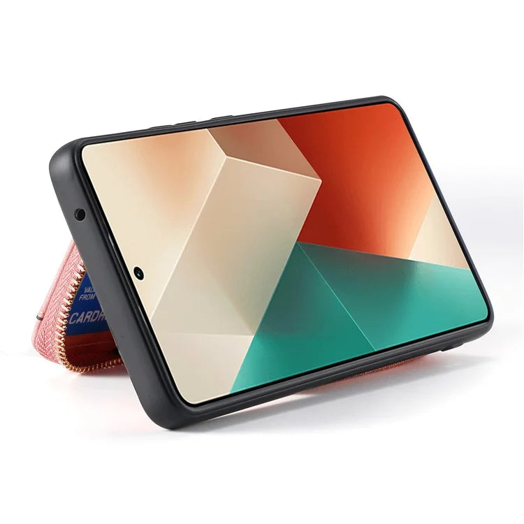 D3 For Xiaomi Redmi Note 13 4G Case Zipper Wallet Leather+TPU+PC Phone Cover with Crossbody Strap